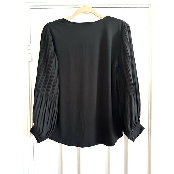 ADRIANNA PAPELL Black Long Pleated Sleeve Top Blouse Stretch Shirt - Sz Small - Picture 5 of 6